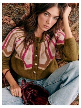 SEZANE Hamel Alpaca Jacquard Knit Cardigan Size XXS